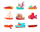 Water Transport Toy Boats Icon Collection