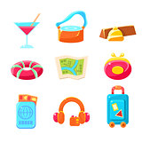 Travel Themed Objects Colorful Simplified Icons