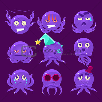 Funny Octopus Character Emoji Set