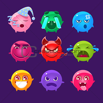 Spherical Characters Of Different Colors Emoji Set