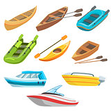 Different Types Of Boats Colorful Set
