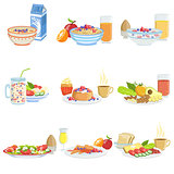 Different Breakfast Food And Drink Sets