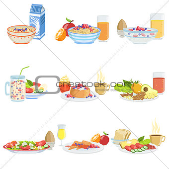 Different Breakfast Food And Drink Sets