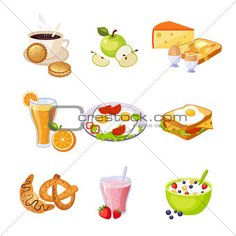 Breakfast Food Assortment Set Of Isolated Icons