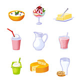 Different Dairy Products Assortment Set Of Isolated Icons
