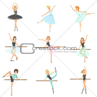 Ballerinas Training In Dance Class Set