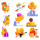 Duckling Different Activities Set Of Cool Character Stickers