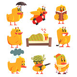 Duckling Different Activities Set Of Cute Character Stickers