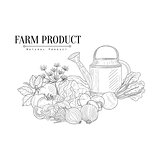 Fresh Farm Food And Watering Can Hand Drawn Realistic Sketch