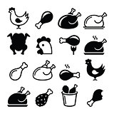 Chicken, fried chicken legs - food icons set