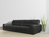 black sofa in modern interior
