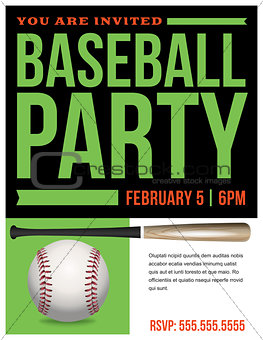 Baseball Party Flyer Invitation Illustration