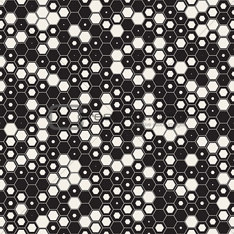 Vector Seamless Black and White Random Hexagons Honeycomb Pattern