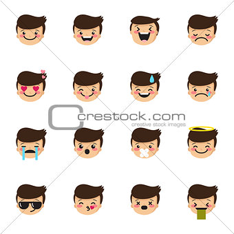 Vector boy emoticons collection. Cute kid emoji set