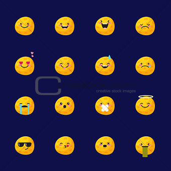 Vector moon emoji set. Funny planet emoticons.