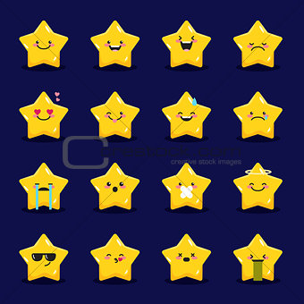 Vector star emoticons collection. Cute emoji set