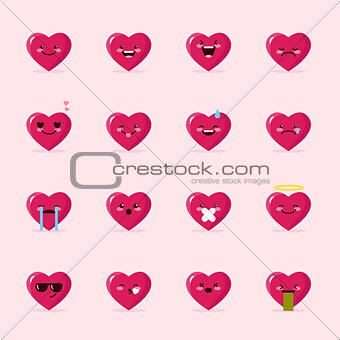 Vector heart emoticons collection. Cute emoji set