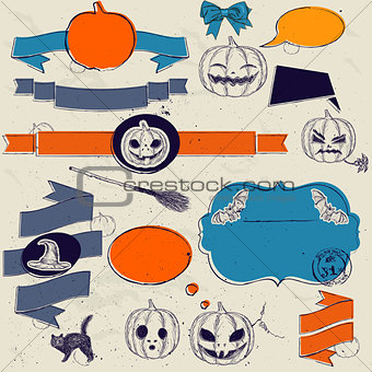 Set of vintage deign elements about Halloween.