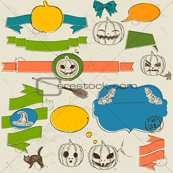 Set of vintage deign elements about Halloween.