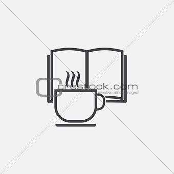 Book and cup of tea icon isolated on white background.