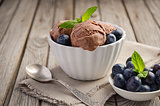 Chocolate ice cream with blueberries