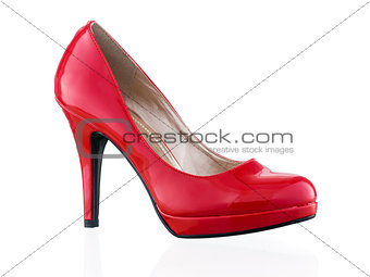 Hot red single stiletto isolated on white background