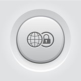 Global Security Icon. Grey Button Design.