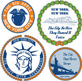 Generic stamps and signs with nickname of New York City