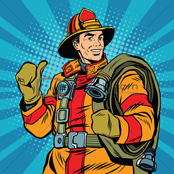 Rescue firefighter in safe helmet and uniform pop art