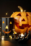  Assorted Halloween candles with pumpkin in background          