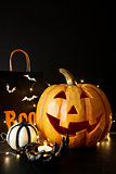  Large Halloween pumpkin with light and decorations             