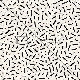Vector Seamless Black and White Memphis Lines  Circles Jumble Pattern