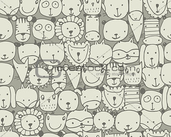 Set of animal faces, sketch for your design