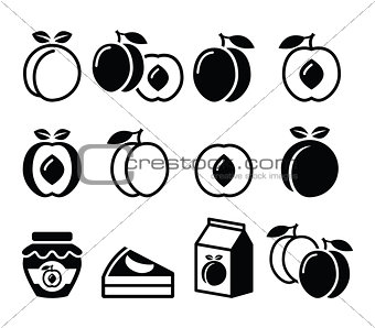 Peach, apricot, fruit icons set