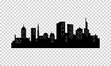 Vector City Silhouette. Black color. Panorama of Megapolis . Skyscrapers in the Night with Lights in the Windows