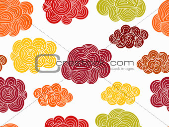 Vector Seamless Pattern with Autumn Doodle Clouds