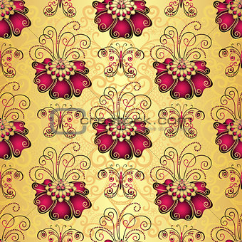 Vintage golden floral seamless pattern
