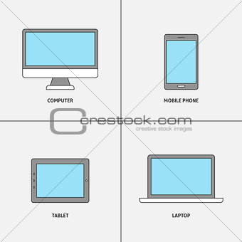 Set of electronic linear flat icons