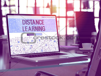 Distance Learning on Laptop in Modern Workplace Background. 3D Illustration.