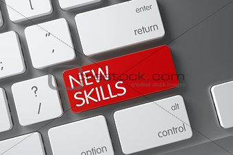 Red New Skills Key on Keyboard. 3D Rendering.