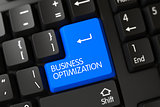 Blue Business Optimization Button on Keyboard. 3D Illustration.