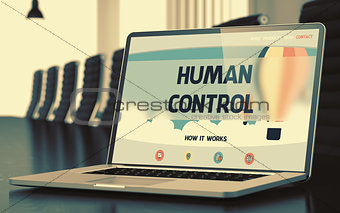 Human Control on Laptop in Meeting Room. 3D Illustration.