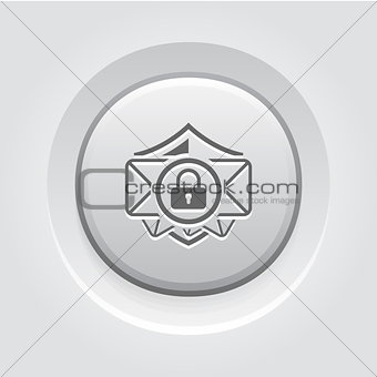 Email Security Icon. Grey Button Design.