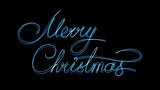 Blue Neon Text Marry Christmas On Black Background
