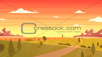 Sunset landscape Cartoon vector illustration