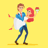 Groom carries his bride vector illustration