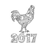 Stylish cock, or rooster and numbers 2017 on white background.