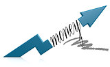 Blue arrow with money word