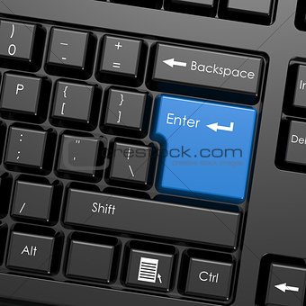 Blue enter button in black keyboard