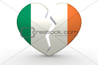Broken white heart shape with Ireland flag
